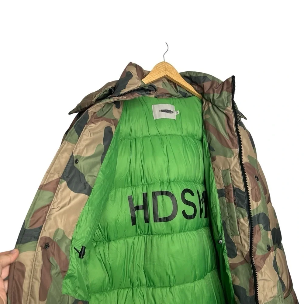 HUDSON JEANS Camo Quilted & Hooded Parka Puffer Men’s Winter Coat Size Small